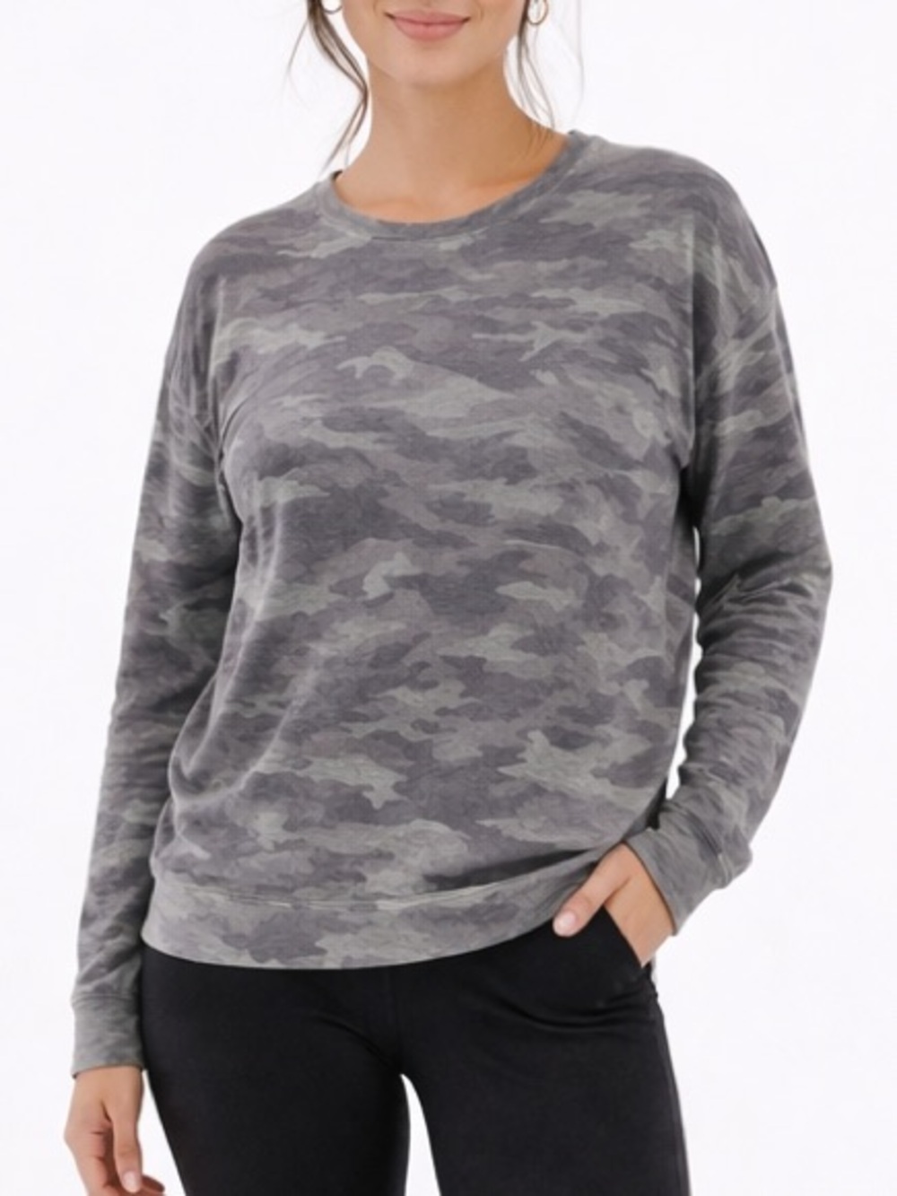 Athleta Gray Camo Soft Sweatshirt – Size Large
